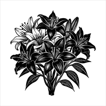 Lily bouquet with lilacs and freesias vector