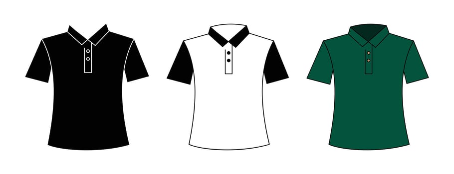 Three Polo Shirt Designs in Black, White, and Forest Green vector