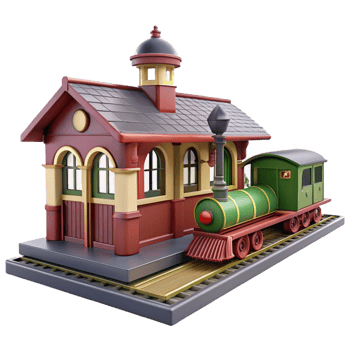 vibrant abstract vibrant modern extraordinary rustic Charming 3D Render Train Station Illustration high resolution genuine premium png