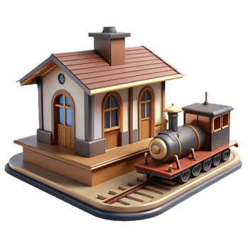 vibrant artistic beautiful vintage vibrant rustic Charming 3D Train Station Illustration exclusive premium professional png