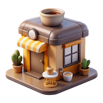 magnificent classic beautiful minimalist extraordinary traditional 3D Cartoon Coffee Shop Illustration original 4K premium png