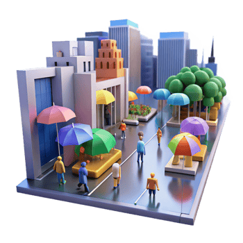 dramatic contemporary elegant rustic magnificent modern Rainy Cityscape 3D Illustration high quality premium authentic png