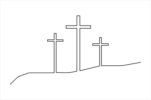 Single continuous line art drawing of praying Good Friday crucifixion outline art vector