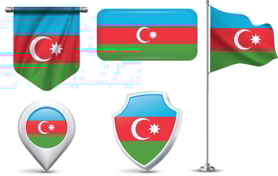 A set of 5 different designs of the Azerbaijan flag in various shapes vector