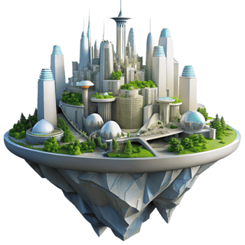 vibrant classic Futuristic Eco City 3D Illustration 4K png