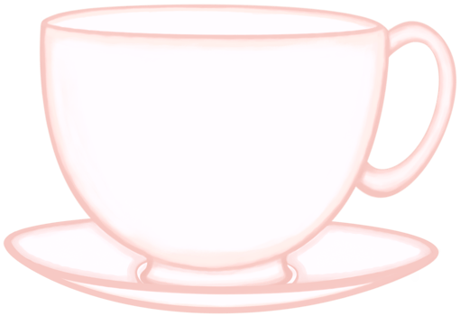 A soft pink ceramic cup of hot coffee or hot tea with a coffee cup saucer. png