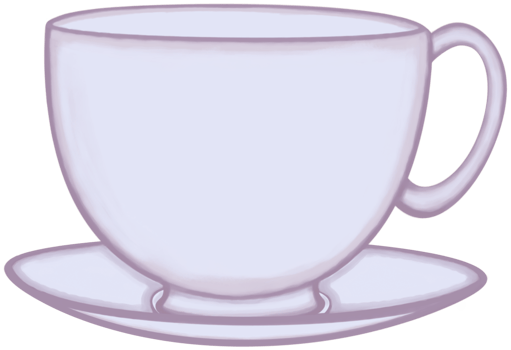 A soft purple ceramic cup of hot coffee or hot tea with a coffee cup saucer. png