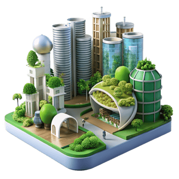 A city with trees and buildings png