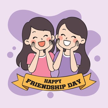 Two Kids Holding a Sign That Says happy friendship day vector