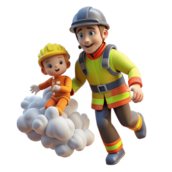 magnificent minimalist serene traditional vibrant vintage 3D Illustration Firefighter and Child on Cloud 4K professional detailed png