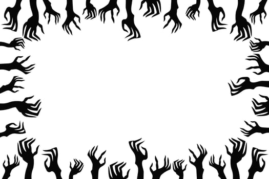 Zombie hands silhouette with claws for Halloween designs. vector