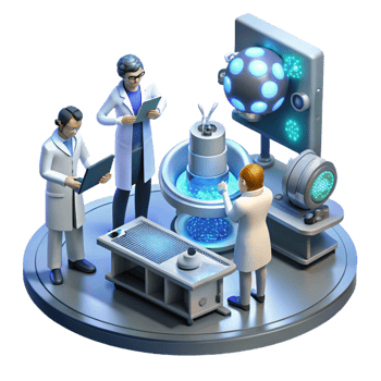 A group of people in lab coats are working on a machine png