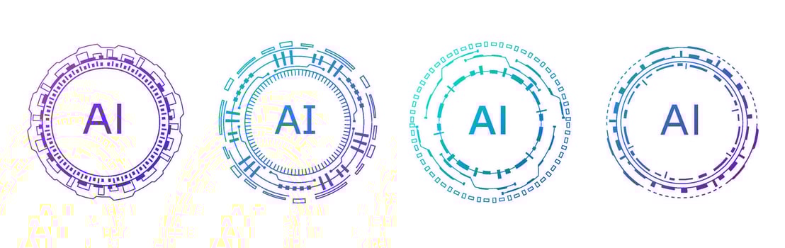 Circular AI logo with blue cybernetic elements for tech designs. vector