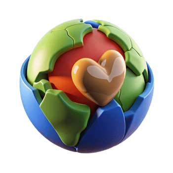 elegant contemporary vibrant creative 3D Earth Puzzle Heart Illustration high quality 4K png