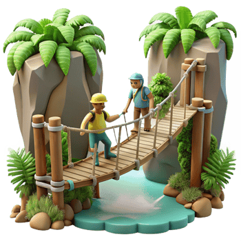 3D Illustration Hikers on Rope Bridge png