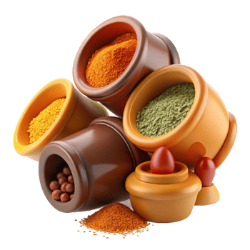 wonderful minimalist stunning vintage 3D Render Spices in Bowls high resolution genuine png