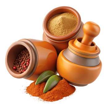 impressive rustic impressive contemporary 3D Illustration Spices in Clay Pots detailed exclusive png