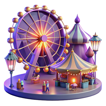 vibrant contemporary dramatic contemporary Amusement Park Ferris Wheel 3D Render genuine high resolution png