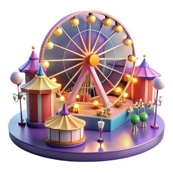 extraordinary classic dramatic modern 3D Render Carnival Fun Fair Ferris Wheel high quality detailed png