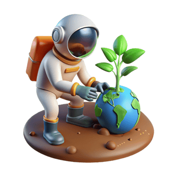dramatic rustic extraordinary contemporary Astronaut Planting Sapling on Earth 3D Illustration original exclusive png
