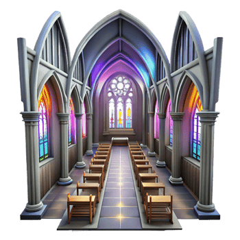 serene minimalist magnificent modern 3D Gothic Church Interior Illustration 4K authentic png