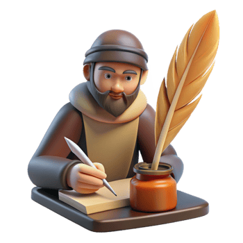 serene artistic dramatic vintage 3D Illustration Monk Writing with Quill professional detailed png