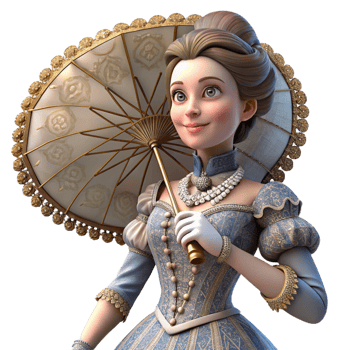 vibrant rustic serene artistic Elegant 3D Cartoon Lady with Parasol high resolution professional png
