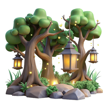 serene modern magnificent creative Enchanted 3D Forest Illustration professional authentic png