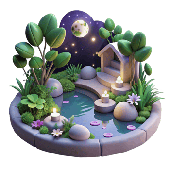 extraordinary contemporary magnificent rustic Serene 3D Night Garden Illustration premium original png