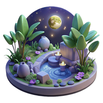 extraordinary creative vibrant creative Serene Moonlit Garden 3D Illustration detailed exclusive png