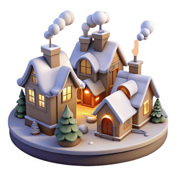 elegant traditional wonderful creative Cozy 3D Winter Village Illustration high quality premium png