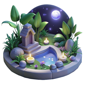 serene rustic serene minimalist Serene 3D Night Garden Illustration high quality detailed png