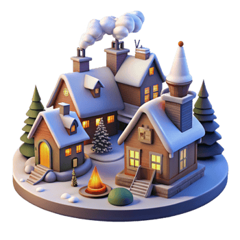 beautiful rustic vibrant artistic Cozy 3D Winter Village Illustration authentic high quality png
