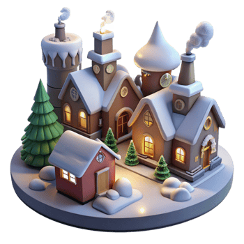 elegant abstract serene minimalist 3D Render Winter Village Scene 4K detailed png
