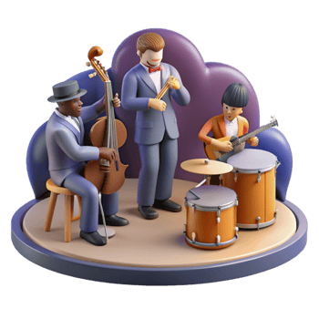 vibrant artistic extraordinary vintage 3D Illustration Jazz Band Musicians professional premium png