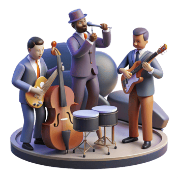 wonderful classic serene abstract 3D Illustration Jazz Band Performing high resolution 4K png