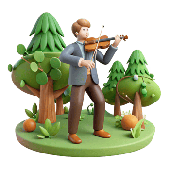 wonderful modern extraordinary abstract 3D Illustration Violinist in Nature authentic detailed png