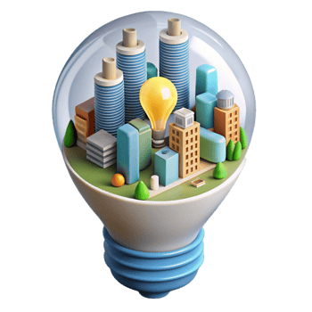 beautiful rustic serene contemporary 3D Cityscape Inside Lightbulb Illustration high quality premium png