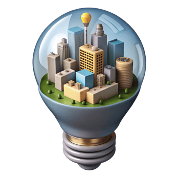 3D Cityscape in Lightbulb Illustration png