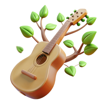3D Render Acoustic Guitar with Leaves png