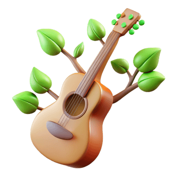 serene creative wonderful classic 3D Acoustic Guitar with Spring Leaves Illustration premium authentic png
