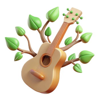 dramatic traditional extraordinary modern 3D Render Ukulele with Leaves Illustration high quality premium png