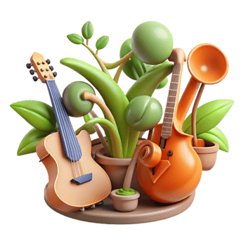 vibrant classic serene abstract 3D Render Musical Plants exclusive professional png