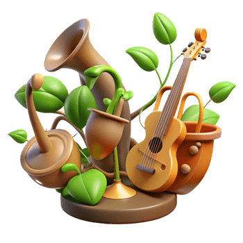 serene vintage extraordinary minimalist 3D Illustration Musical Plants genuine premium png