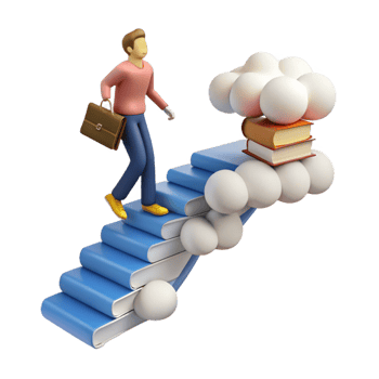 3D Illustration Man Climbing Book Stairs to Knowledge png