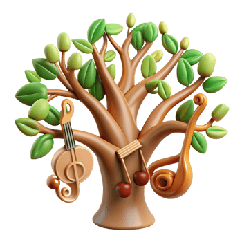 vibrant contemporary serene traditional Musical Tree 3D Illustration genuine high quality png