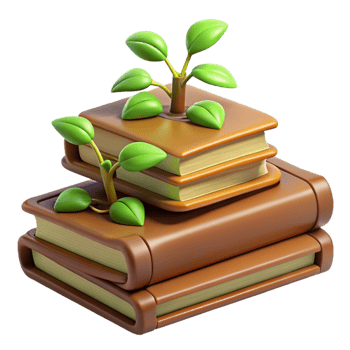 beautiful vintage dramatic classic 3D Render Stack of Books with Plants premium original png
