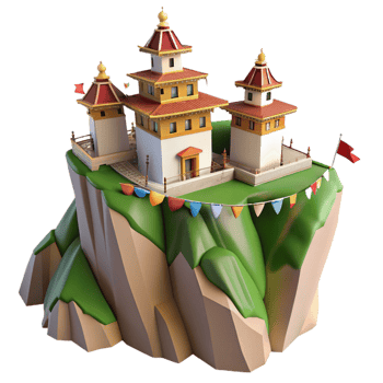 serene rustic extraordinary traditional 3D Render Mountaintop Temple Illustration high quality original png