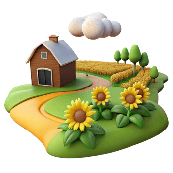 elegant classic vibrant modern Farmhouse 3D Render Sunflowers high quality authentic png