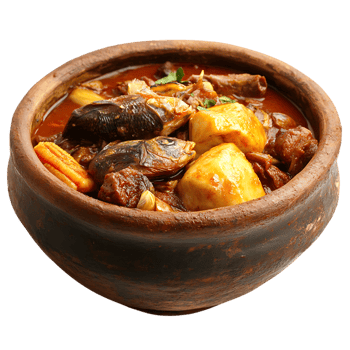 A bowl of stew with meat and vegetables in it png